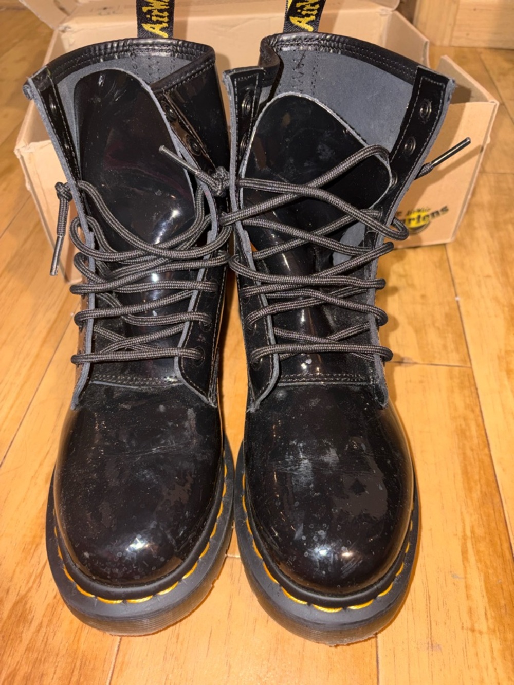 Dr. Martens 1460 Black Patent Leather Lamper Boots - Picture 2 of 8
